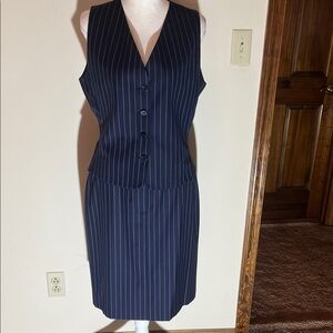 Brooks Brothers Dark Blue Pinstripe Vest and Skirt Ensemble